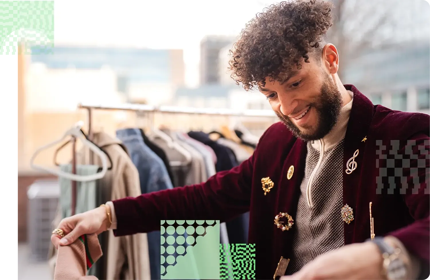 Male sorting through wardrobe planning to style his clients