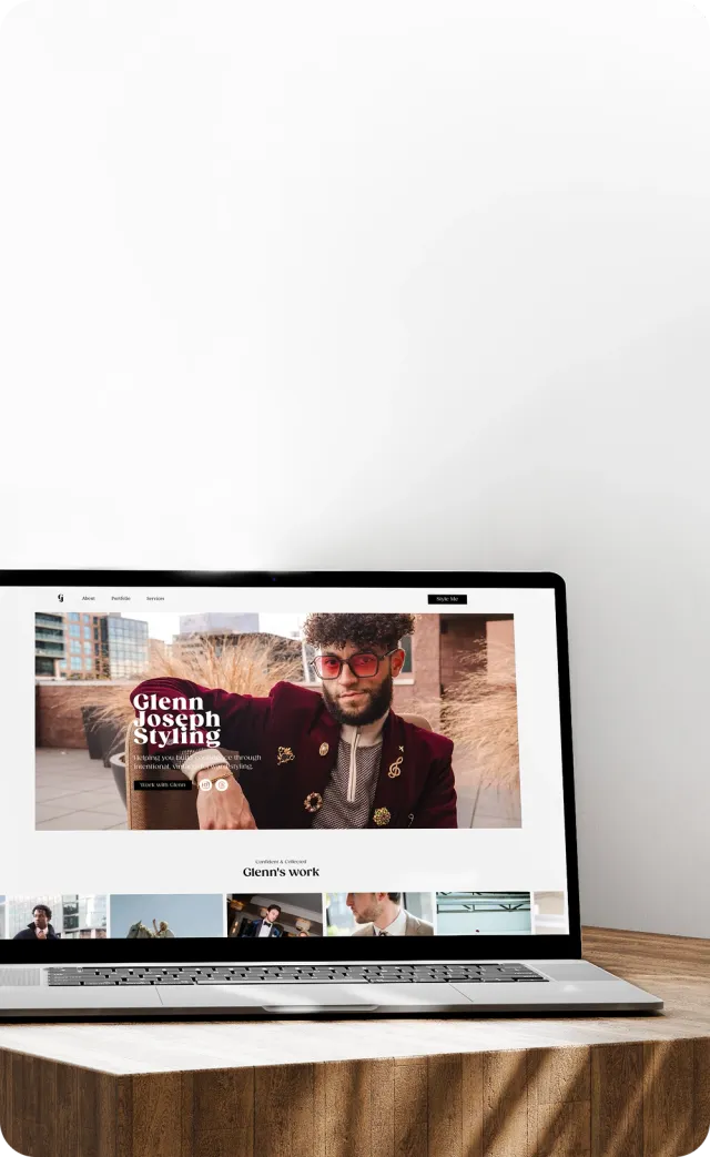 A laptop mockup of Glenn Joseph Styling new website