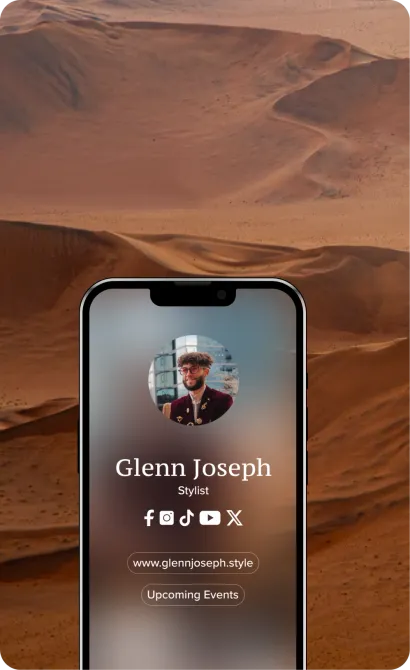 A mobile mockup of Glenn Joseph Styling Hopp bio page